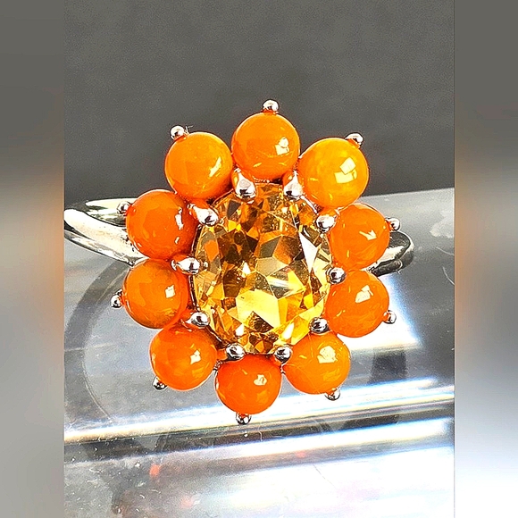 925 Sterling Silver Ring Sz 6.5 with Natural Orange Opal Gemstone - Picture 8 of 9